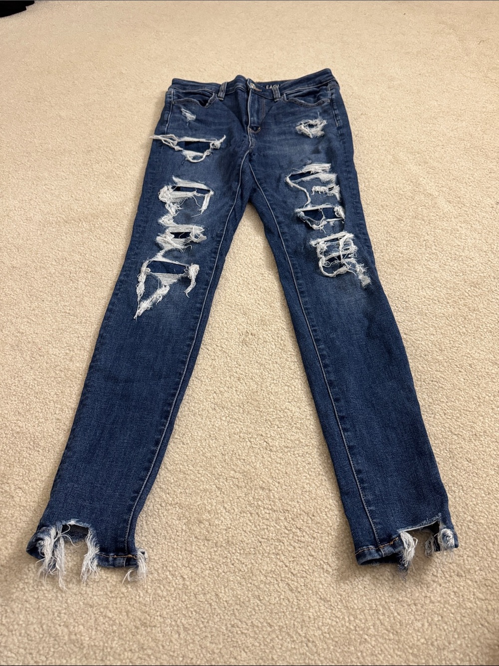 American Eagle Outfitters Dark Blue Ripped Skinny Jeans